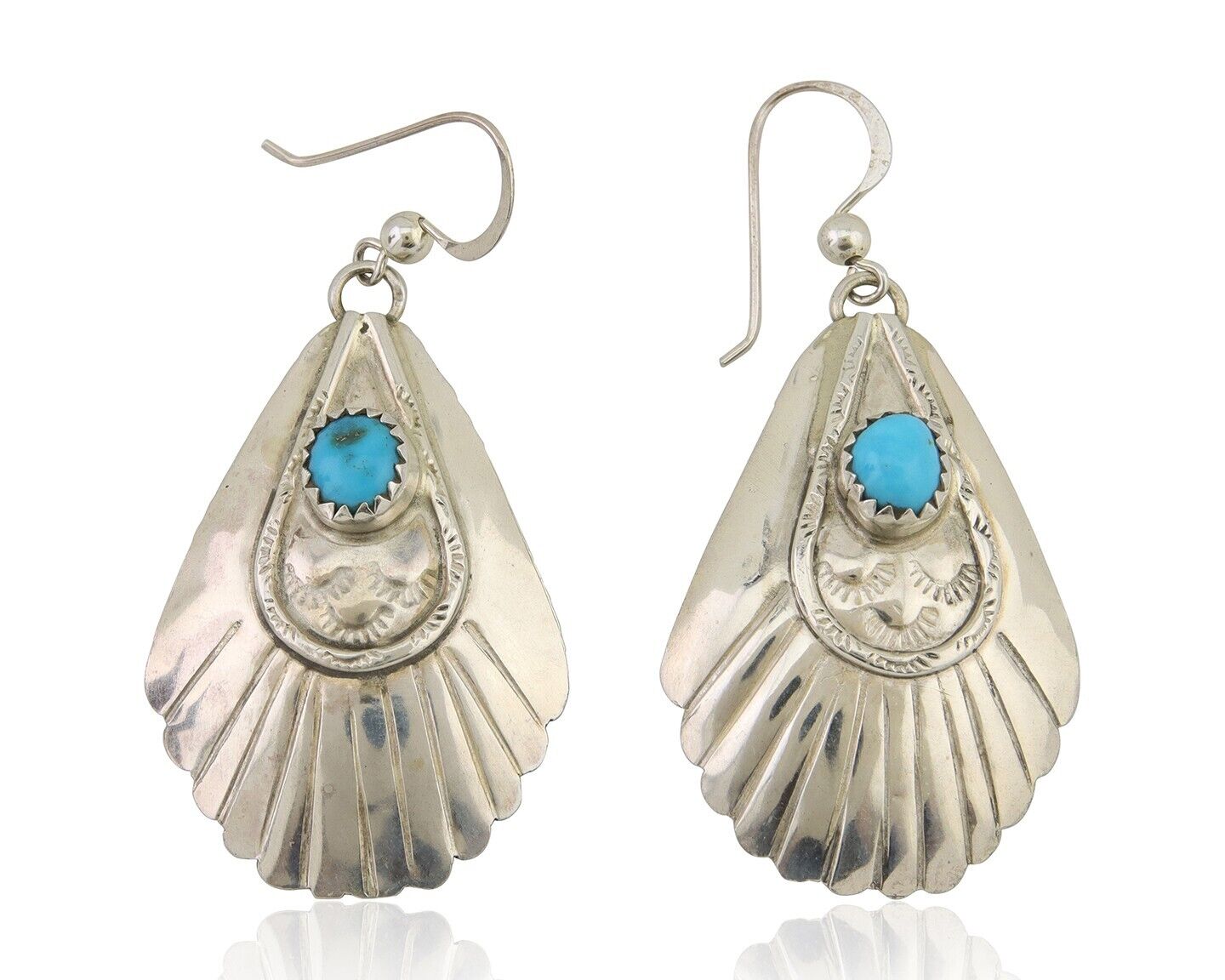 Navajo Earrings 925 Silver Turquoise Artist Signed Dean Brown C.80's