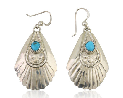 Navajo Earrings 925 Silver Turquoise Artist Signed Dean Brown C.80's