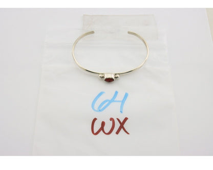 Navajo Bracelet .925 Silver Natural Red Coral Cuff Native American Artist C.80's