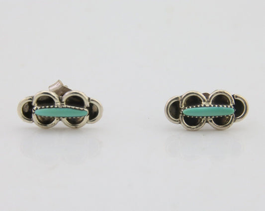 Zuni Earrings 925 Silver Natural Blue Turquoise Native Artist C.80's