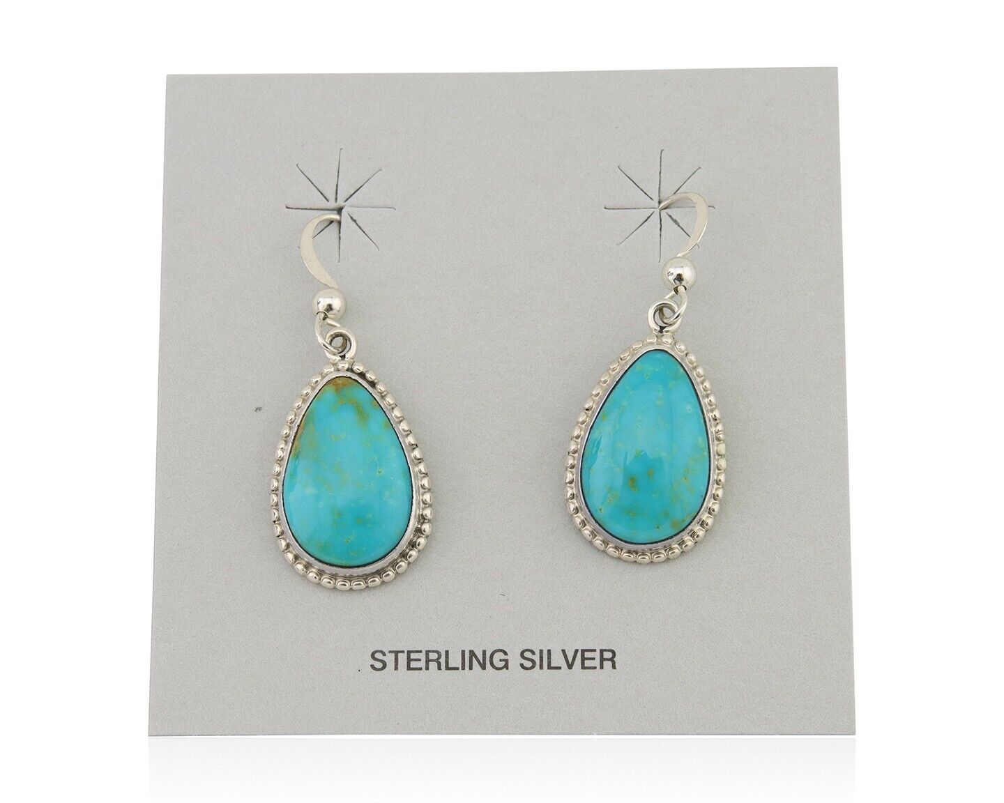 Navajo Dangle Earrings 925 Silver Natural Turquoise Artist Signed Montoya C.80's