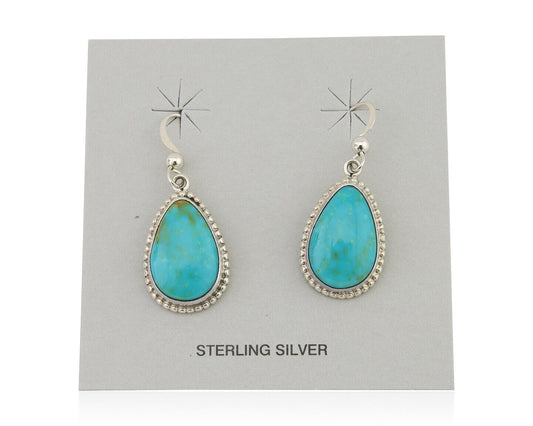 Navajo Dangle Earrings 925 Silver Natural Turquoise Artist Signed Montoya C.80's