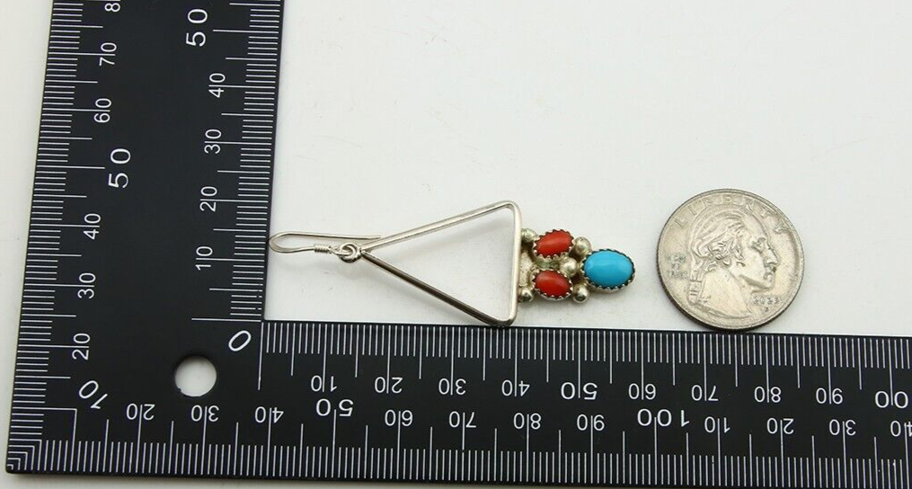 Navajo Earrings 925 Silver Turquoise & Coral Native American Artist C.80's