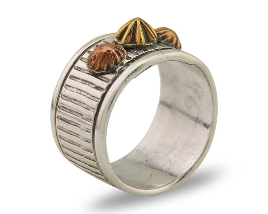 Navajo Handmade Ring 925 Silver & Gold Signed Kee Nataani C.80's