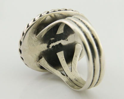 Navajo Ring 925 Silver Natural Malachite Native American Artist C.80's