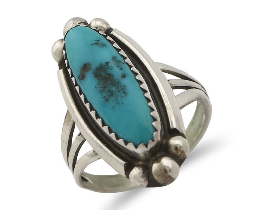 Navajo Ring .925 Silver Sleeping Beauty Turquoise Signed SkyStone Creations C80s