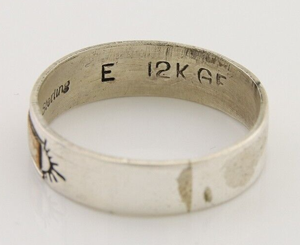 Navajo Handmade Ring 925 Silver & Gold Artist Signed E C.80's