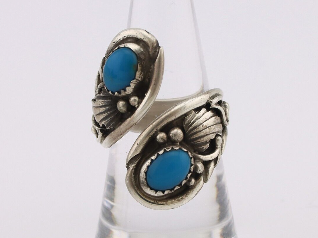 Navajo Ring 925 Silver Natural Blue Turquoise Artist Signed J C.80's