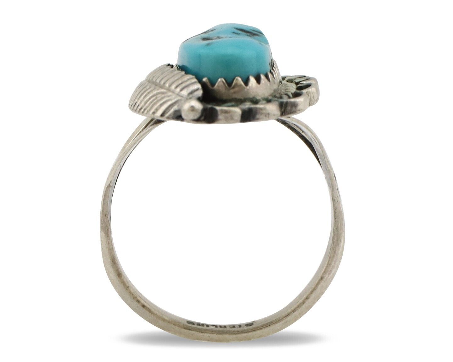 Navajo Ring .925 Silver Sleeping Beauty Turquoise Native American Artist C.80's