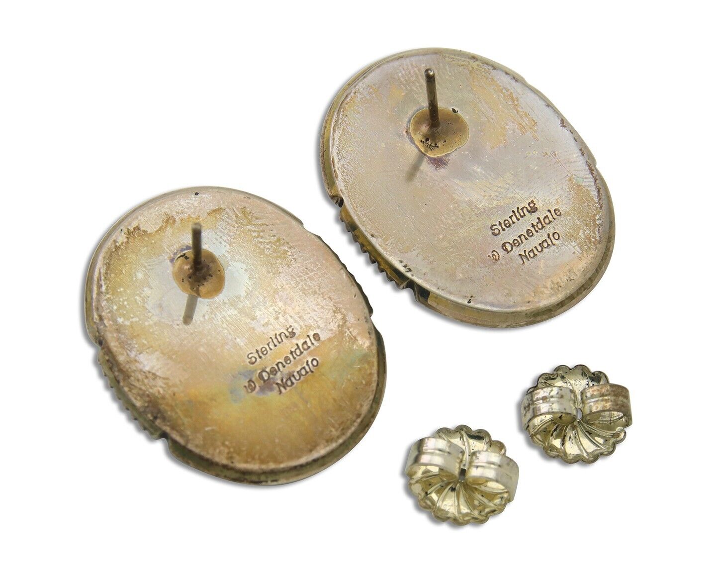 Navajo Earrings 925 Silver Turquoise Artist Signed William Denetdale C.80's