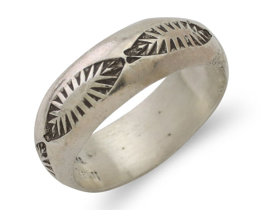 Navajo Hand Stamped Band 925 Silver 6.0 mm Signed Larry Chavez Size 5.5 C.80's