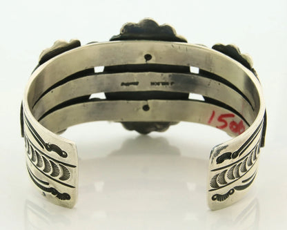 Men Navajo Cuff Bracelet Sterling Silver Turquoise Vintage Signed J Nelson