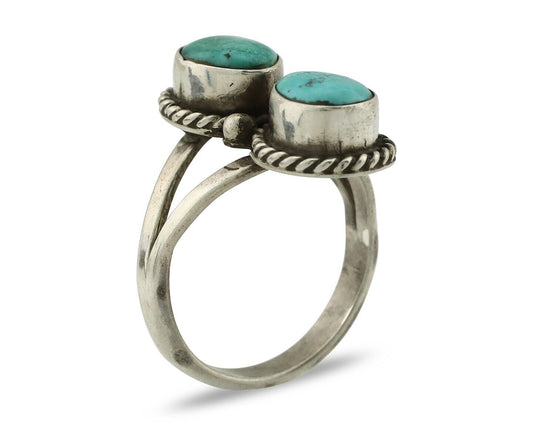 Navajo Ring 925 Silver Natural Blue Turquoise Native Artist Signed AG C.80's