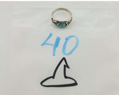 Navajo Ring 925 Silver Turquoise & Coral Natural American Artist C.80's