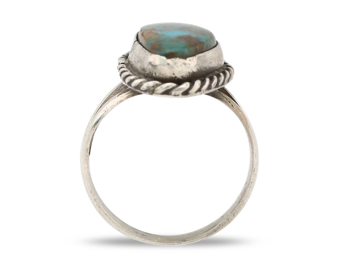 Navajo Ring 925 Silver Natural Turquoise Artist Signed Rabbit Stick C.80's