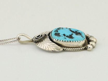 Navajo Necklace 925 Silver Sleeping Beauty Turquoise Signed Justin Morris C.90's