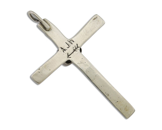 Navajo Cross Pendant 925 Silver Mediterranean Coral Signed Arthur Williams C.80s