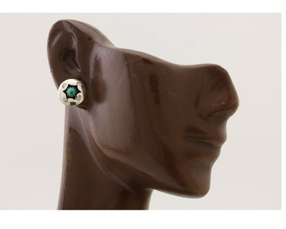 Navajo Handmade Earrings 925 Silver Natural Turquoise Native Artist C.80's