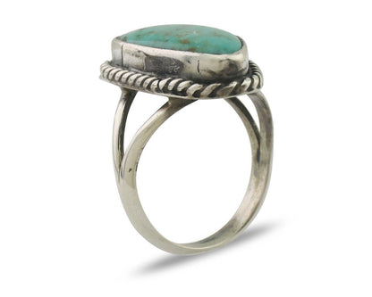 Navajo Ring 925 Silver Blue Gem Turquoise Artist Signed Rabbit Stick C.80's