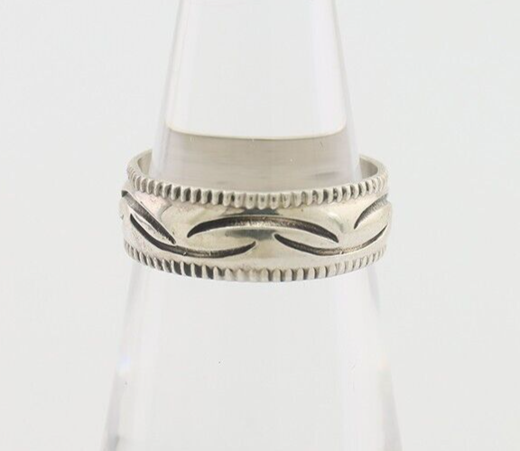 Navajo Hand Stamped Band 925 Silver 6.0 mm Native Artist Size 5.0 C.80's