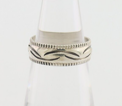 Navajo Hand Stamped Band 925 Silver 6.0 mm Native Artist Size 5.0 C.80's