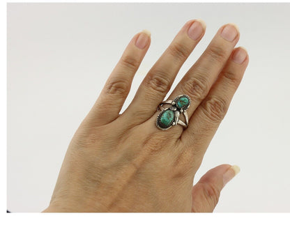 Navajo Ring 925 Silver Natural AAA Blue Turquoise Artist Signed Tom Willeto C80s
