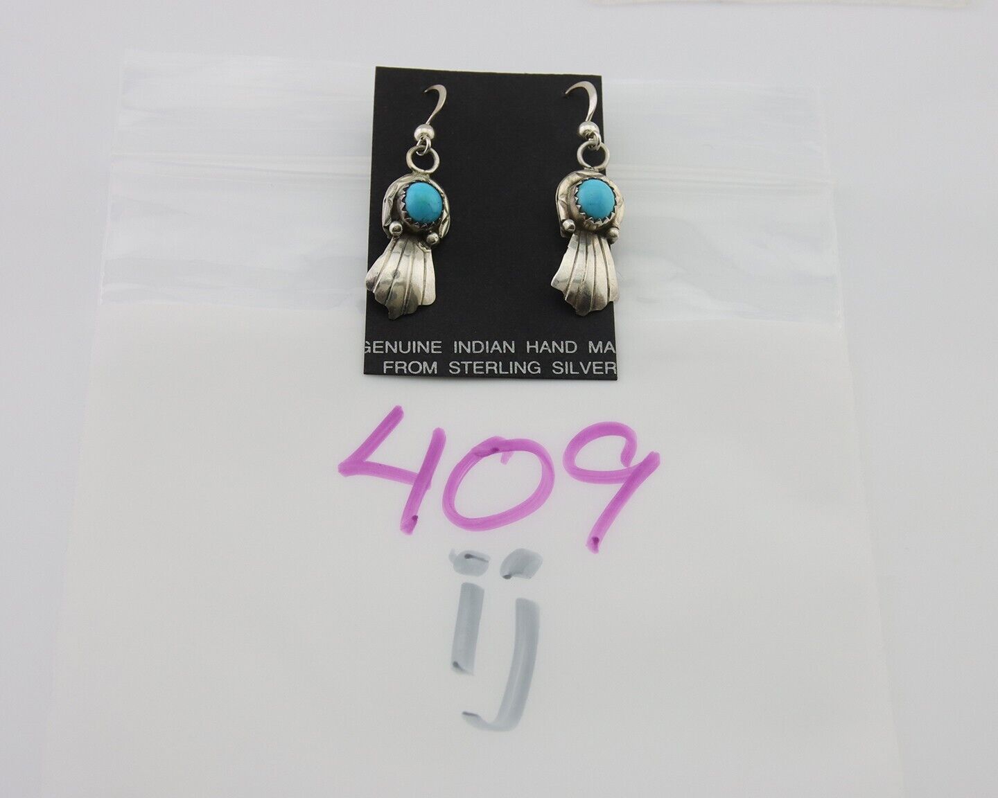 Navajo Earrings 925 Silver Blue Turquoise Artist Signed Kee Tsosie C.80's