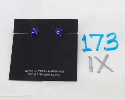 Navajo Earrings Sterling Silver Inlaid Natural Lapis Vintage Handmade