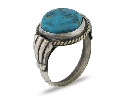 Navajo Handmade Ring 925 Silver Blue Turquoise Native American Artist C.80's