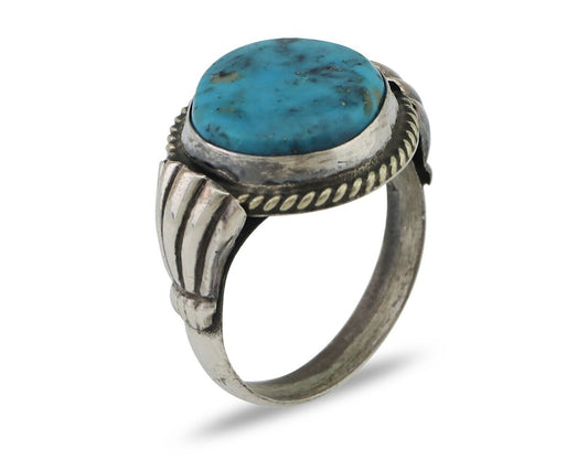 Navajo Handmade Ring 925 Silver Blue Turquoise Native American Artist C.80's