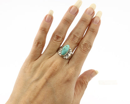 Navajo Ring .925 Silver Kingman Turquoise Artist Signed Apache C.80's