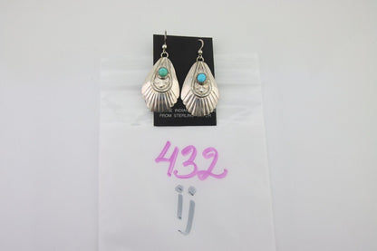 Navajo Earrings 925 Silver Turquoise Artist Signed Dean Brown C.80's
