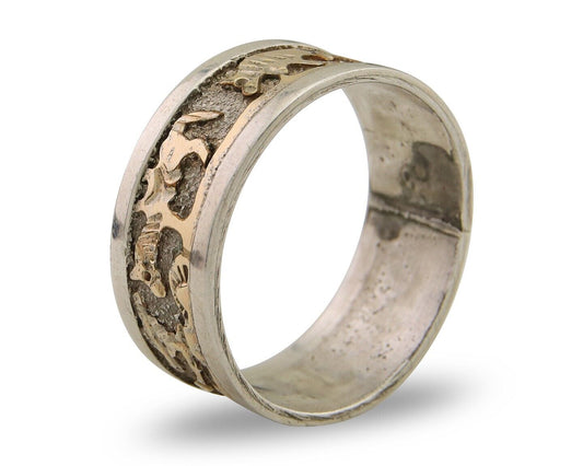 Men Navajo Handmade Ring 925 Silver & Gold Signed Tom & Sylvia Kee C.80's