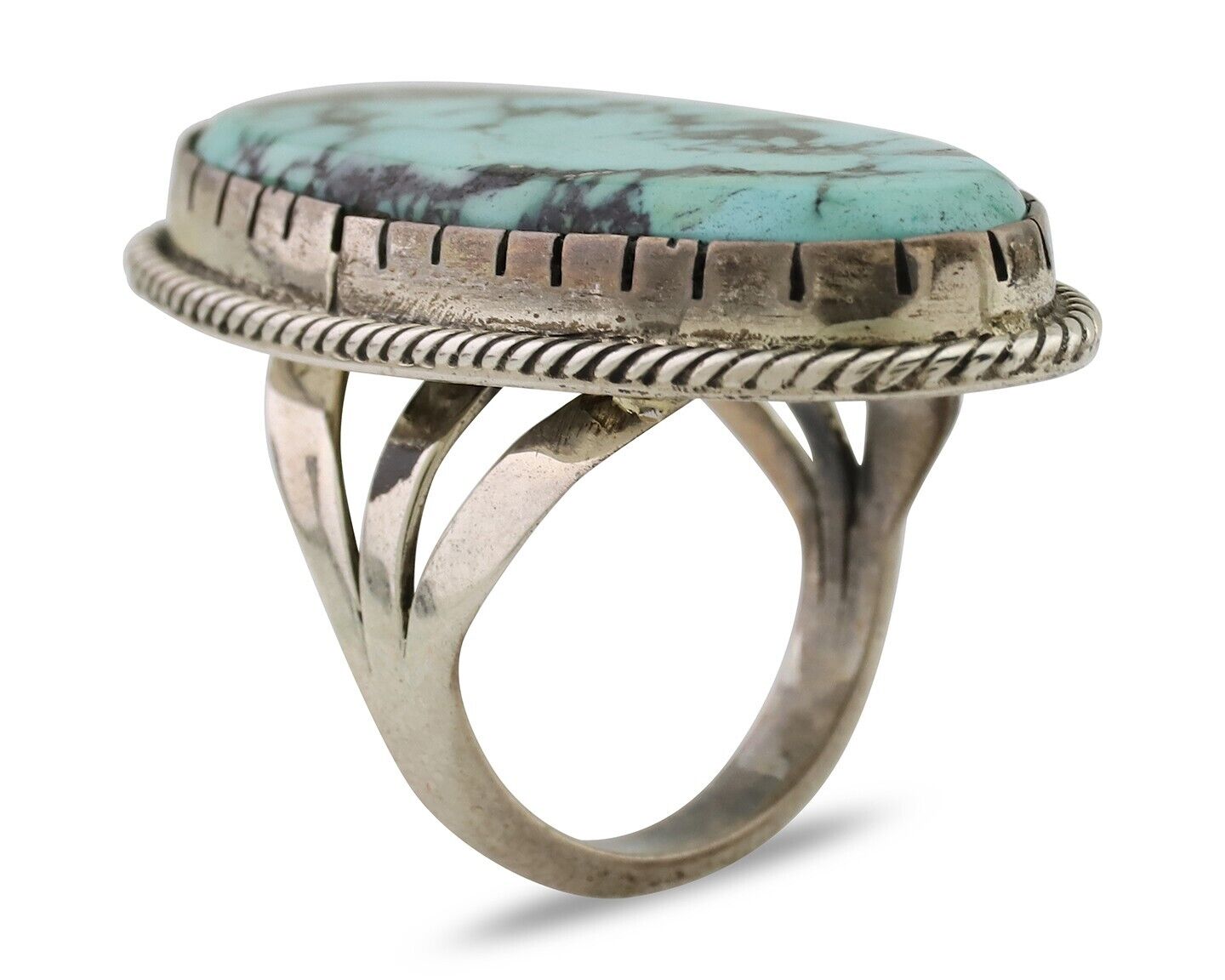 Navajo Handmade Ring 925 Silver Kingman Turquoise Artist Signed C.80's