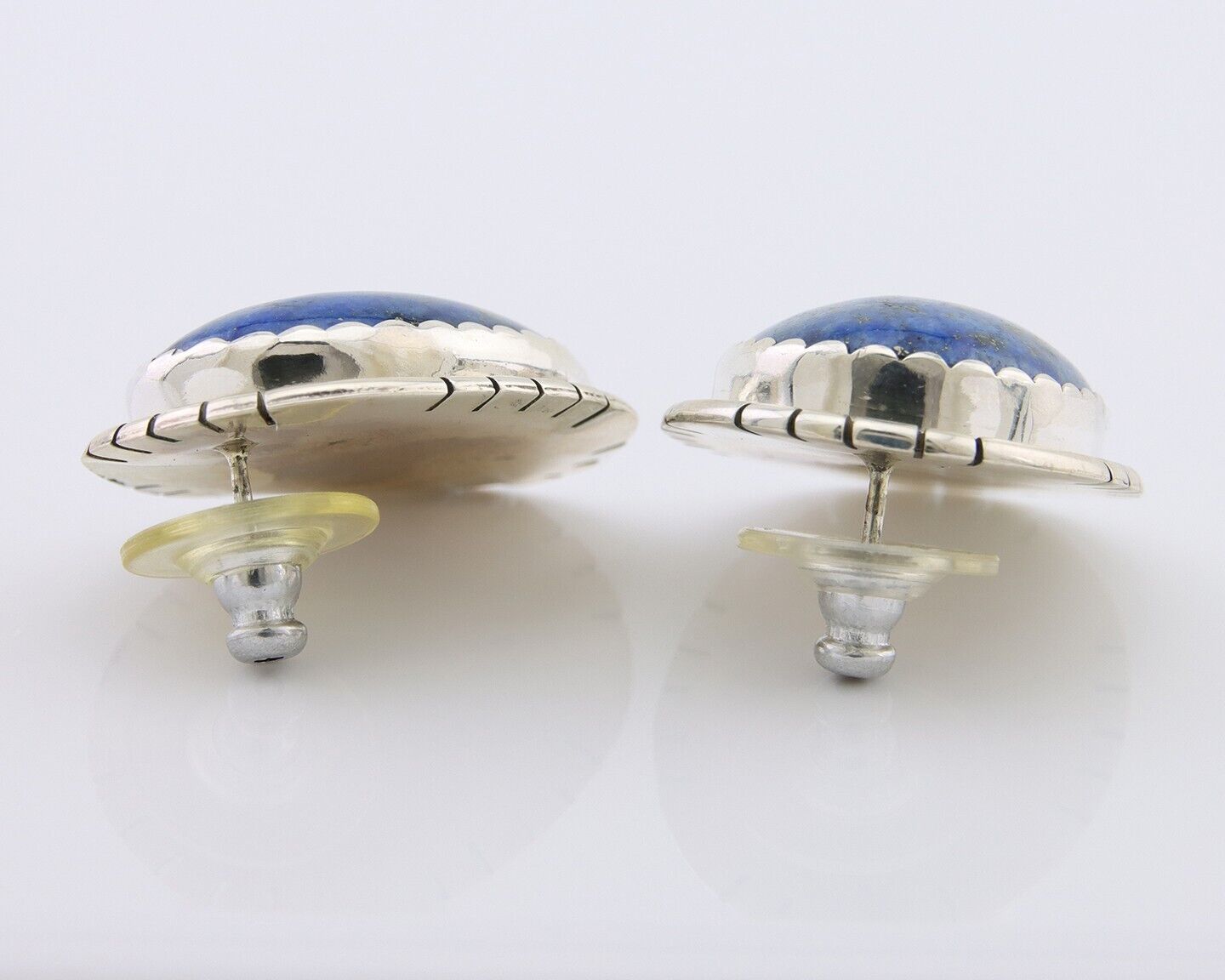 Navajo Paw Earrings 925 Silver Blue Denim Lapis Native American Artist C.80's