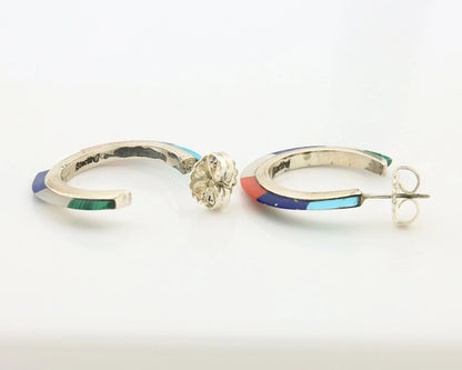 Navajo Half Hoop Earrings Sterling Silver Natural Gemstone Native Handmade