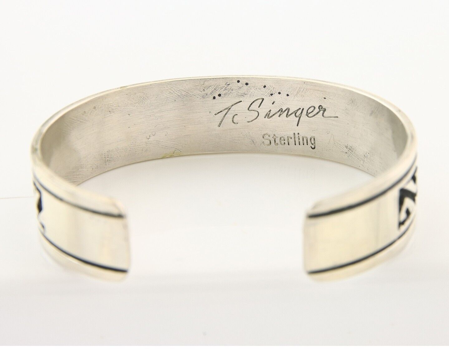 Navajo Bracelet 925 Silver Artist Signed Thomas Singer Cuff Made in the 1980's