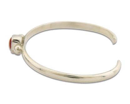 Navajo Bracelet .925 Silver Natural Red Coral Cuff Native American Artist C.80's