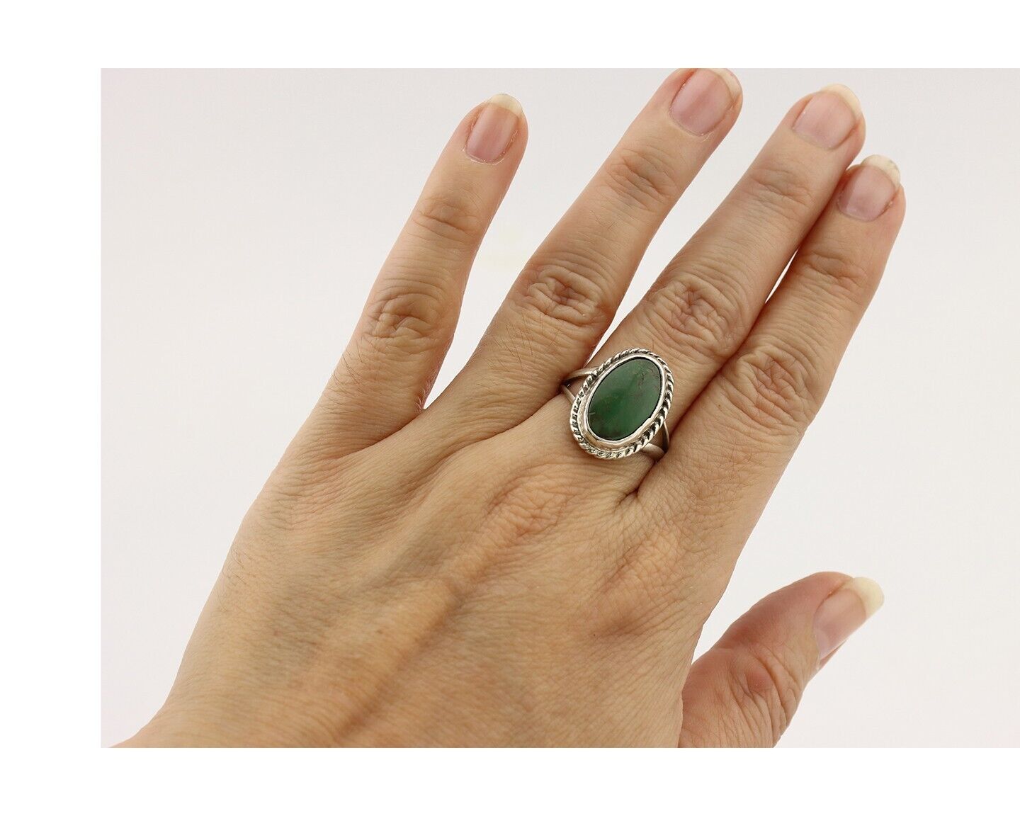 Navajo Ring 925 Silver Kingman Turquoise Native American Artist C.80's