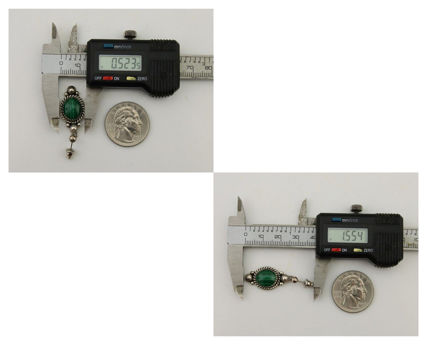 Navajo Dangle Earrings 925 Silver Malachite Native American Artist C.80's