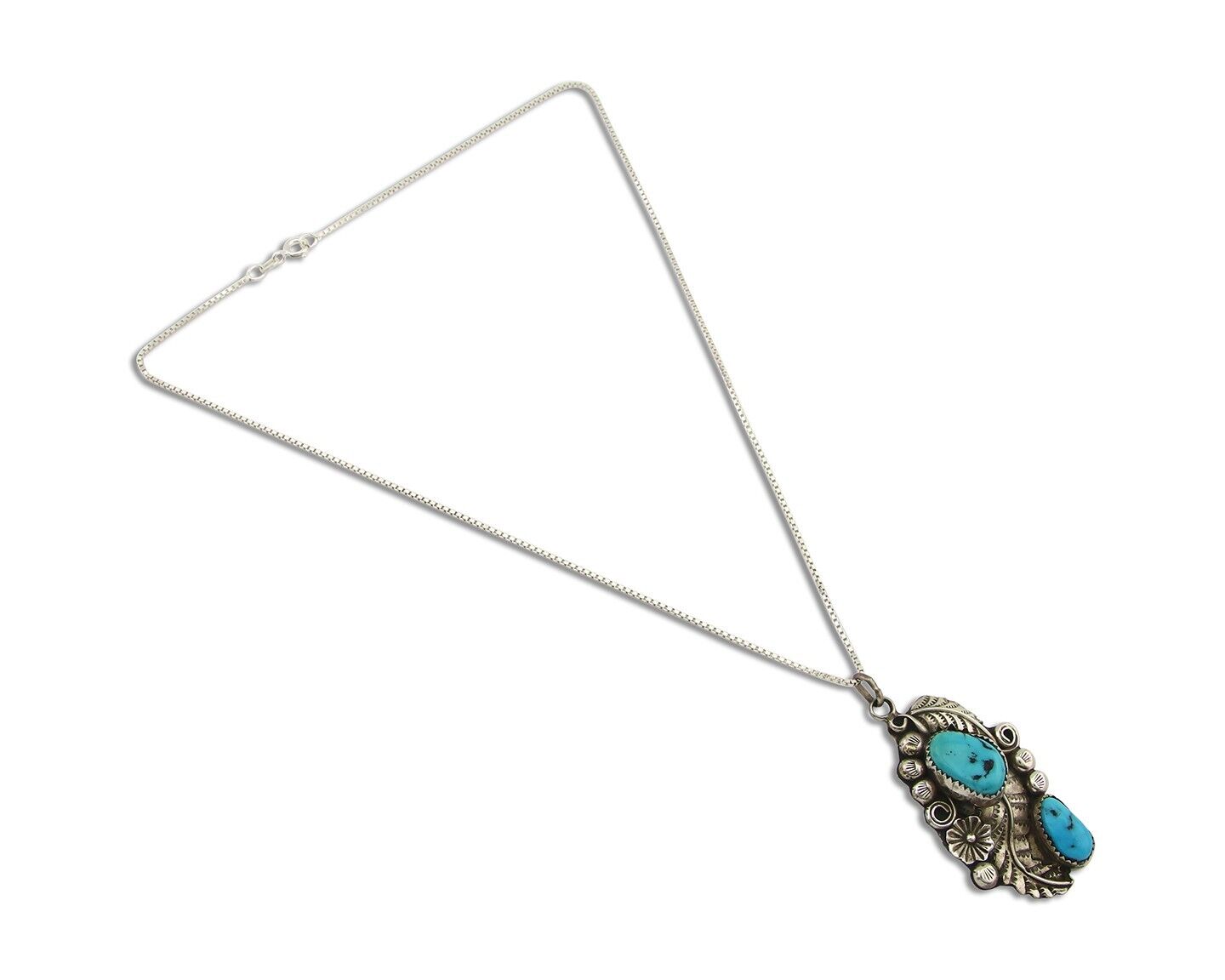 Navajo Necklace 925 Silver Natural Turquoise Artist Signed Harry Yazzie C.80's