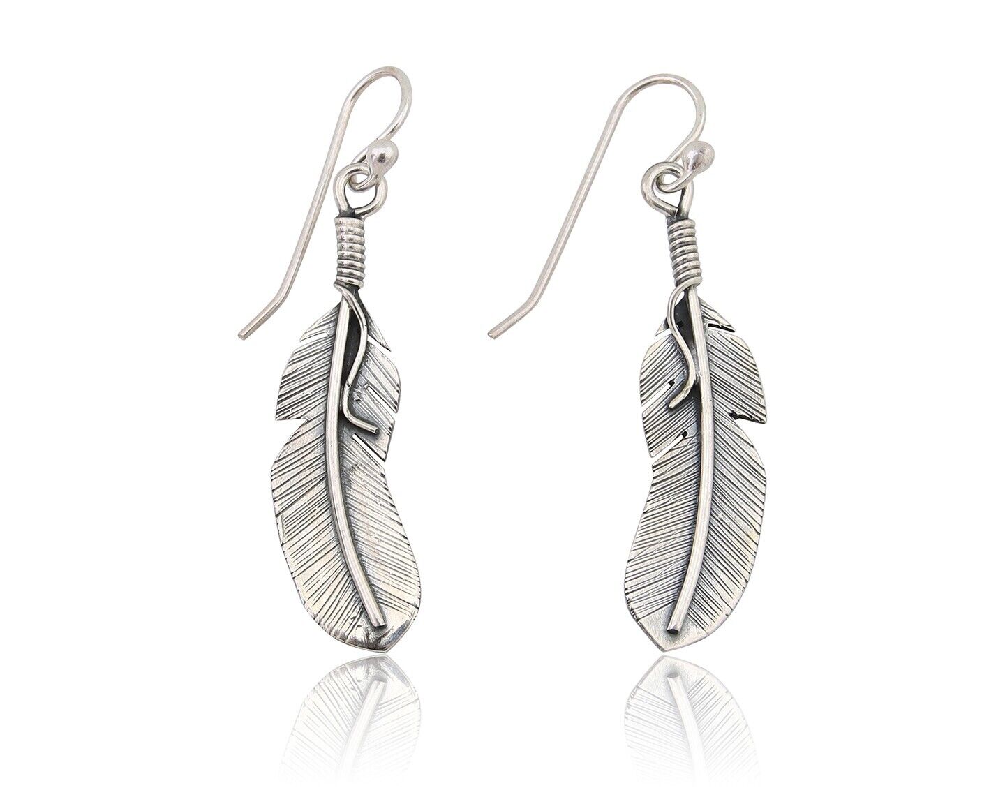 Navajo Eagle Feather Dangle Earrings 925 Silver Native American Artist C.80's