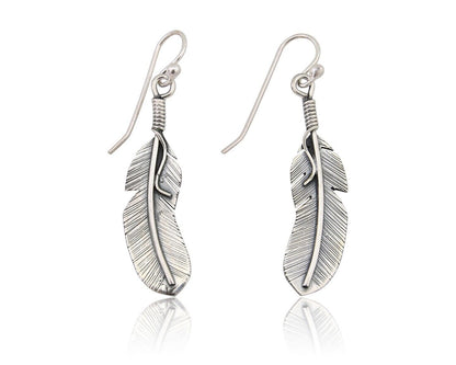 Navajo Eagle Feather Dangle Earrings 925 Silver Native American Artist C.80's