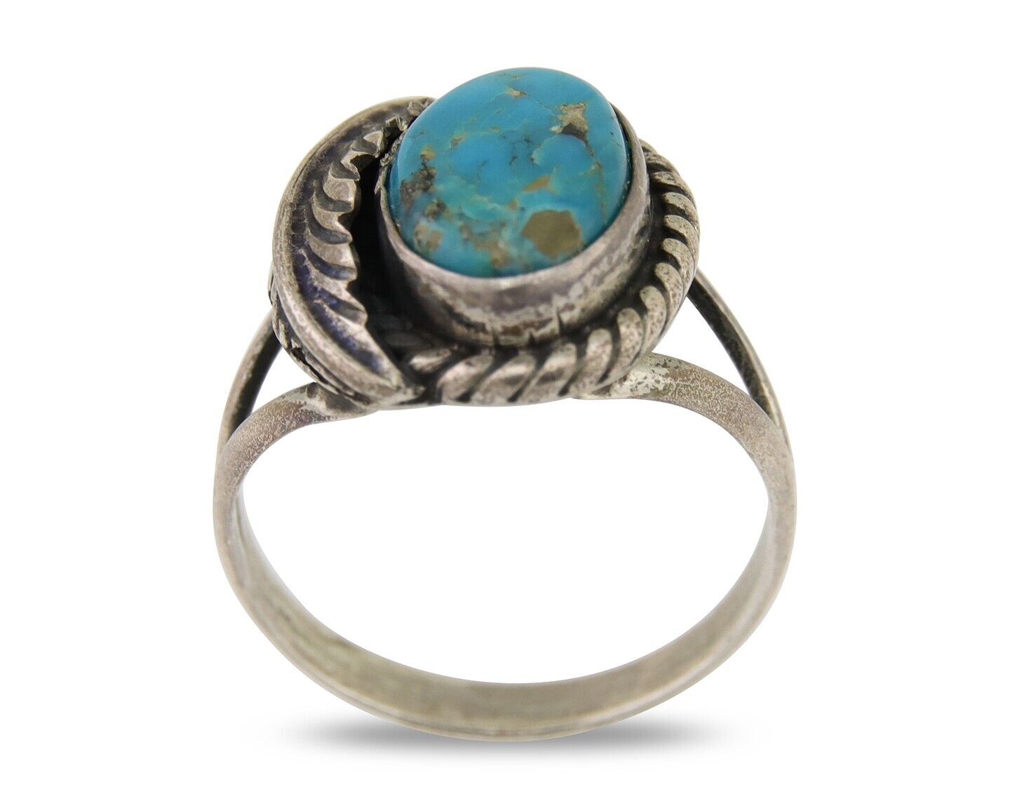 Men Navajo Ring 925 Silver Natural Slab Turquoise Signed Sunset C.80's