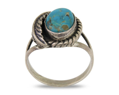 Men Navajo Ring 925 Silver Natural Slab Turquoise Signed Sunset C.80's