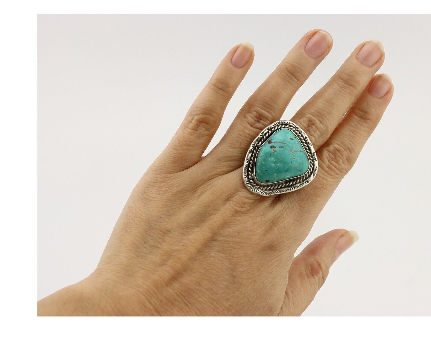 Navajo Ring .925 Silver Natural Blue Turquoise Signed Lee Bennett C.80's