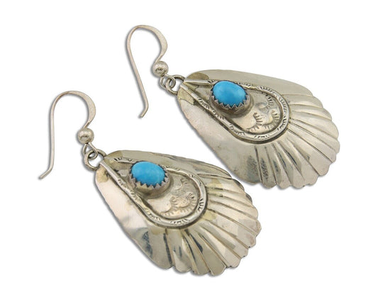 Navajo Earrings 925 Silver Turquoise Artist Signed Dean Brown C.80's