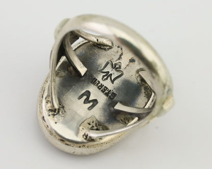 Navajo Ring 925 Silver Sleeping Beauty Turquoise Signed M Montoya C.80's