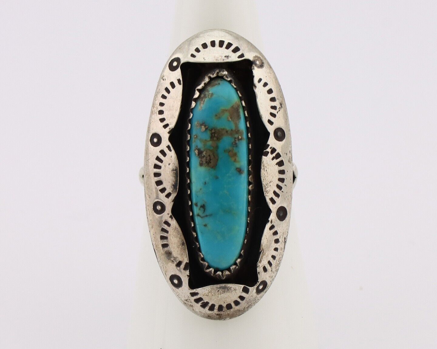 Navajo Ring 925 Silver Kingman Turquoise Native American Artist C.80's