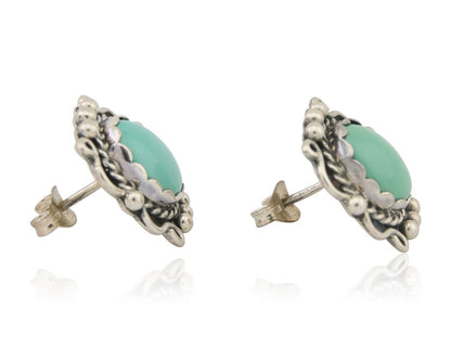 Navajo Earrings 925 Natural Turquoise Native Artist Signed VM C.80's